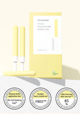 Yellohana feminine care essence gel with packaging and certification logos on a white background