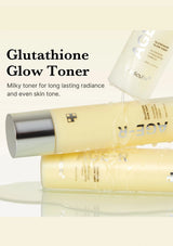 Glutathione Glow Toner bottles with product details on a light background
