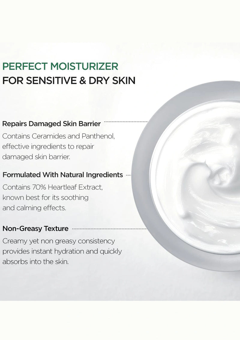 Product packaging with text about a moisturizer for sensitive and dry skin.