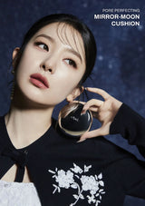 Makeup compact with pink ivory base on a white background