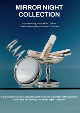 Advertisement for Ouidad Mirror Night Collection with a mirror and concealer on a blue background.