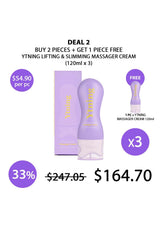 YTNING lifting and slimming massager cream with packaging and promotional text on a white background