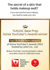 Advertisement for YUNJAC Base Prep with text about its success at Korea YouTuber's Awards 2023.