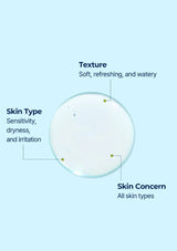 Product packaging with text on texture, skin type, and concern on a light blue background