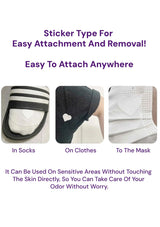 Product advertisement for a sticker type for easy attachment and removal on socks, clothes, and masks.