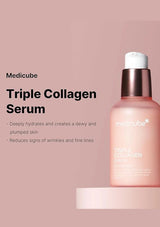 Medicube Triple Collagen Serum bottle on a pink background