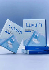 Luvum packaging on a light blue background
