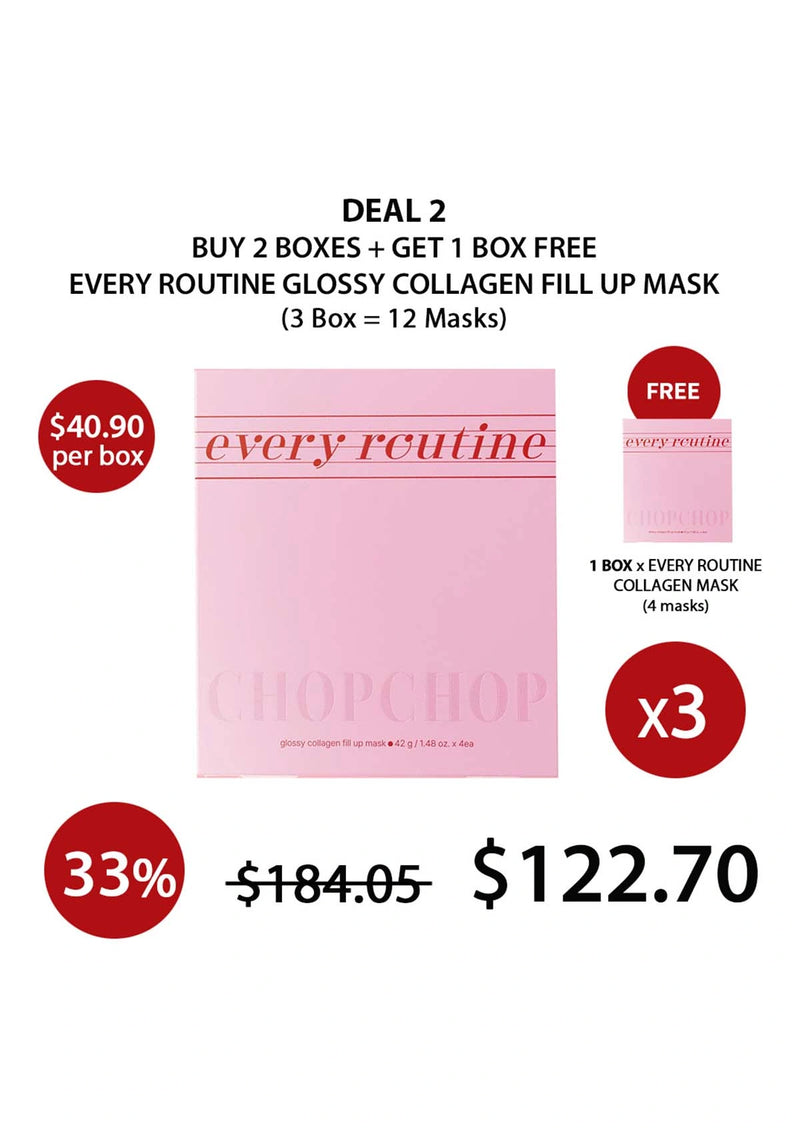Promotional offer for 'every routine' collagen mask with pricing and discount details.