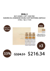 Promotional offer for Nuborn Cell Ideone double shot whitening ampoule with pricing and quantity details.