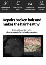 Advertisement for hair care product with text and images of hair and scalp.