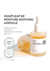 Anua Heartleaf 80 Moisture Soothing Ampoule with product details on a white background