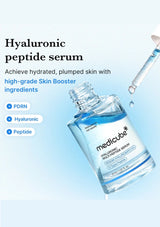 Medicube hyaluronic peptide serum bottle with dropper on a light blue background