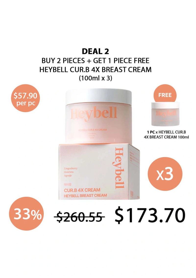 Heybell breast cream packaging with promotional text on a white background