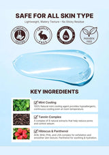 Product packaging with key ingredients and safety features on a light blue background