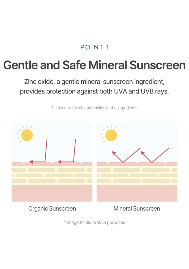 Diagram comparing organic and mineral sunscreen with zinc oxide, on a white background.