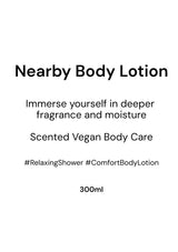 Advertisement for Nearby Body Lotion with text on a white background