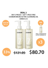 Cosnori micro active cleansing oil with promotional offer on a white background