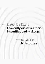 Text describing the properties of lipophilic esters and squalane on a white background with wavy patterns.