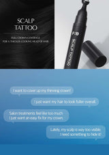 FIB scalp tattoo product with text about hair concerns on a blue background
