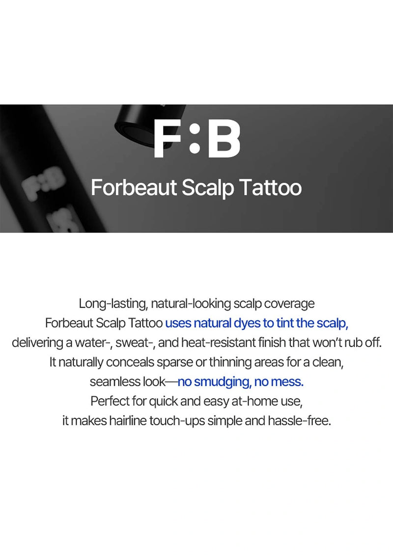 Advertisement for Forbeaut Scalp Tattoo with product name and description on a white background.