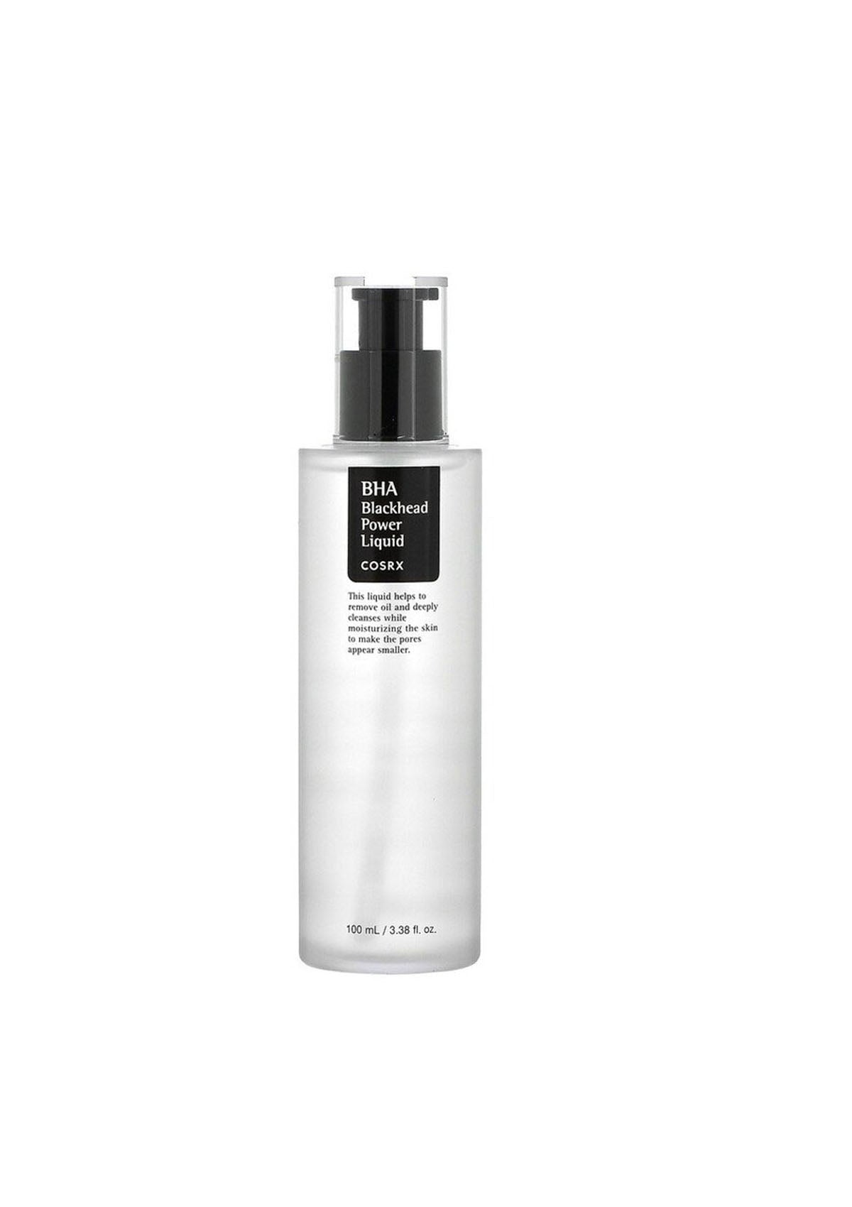 Skincare bottle labeled 'BHA Blackhead Power Liquid' on a white background