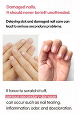 Comparison of healthy and damaged nails with text about nail care.