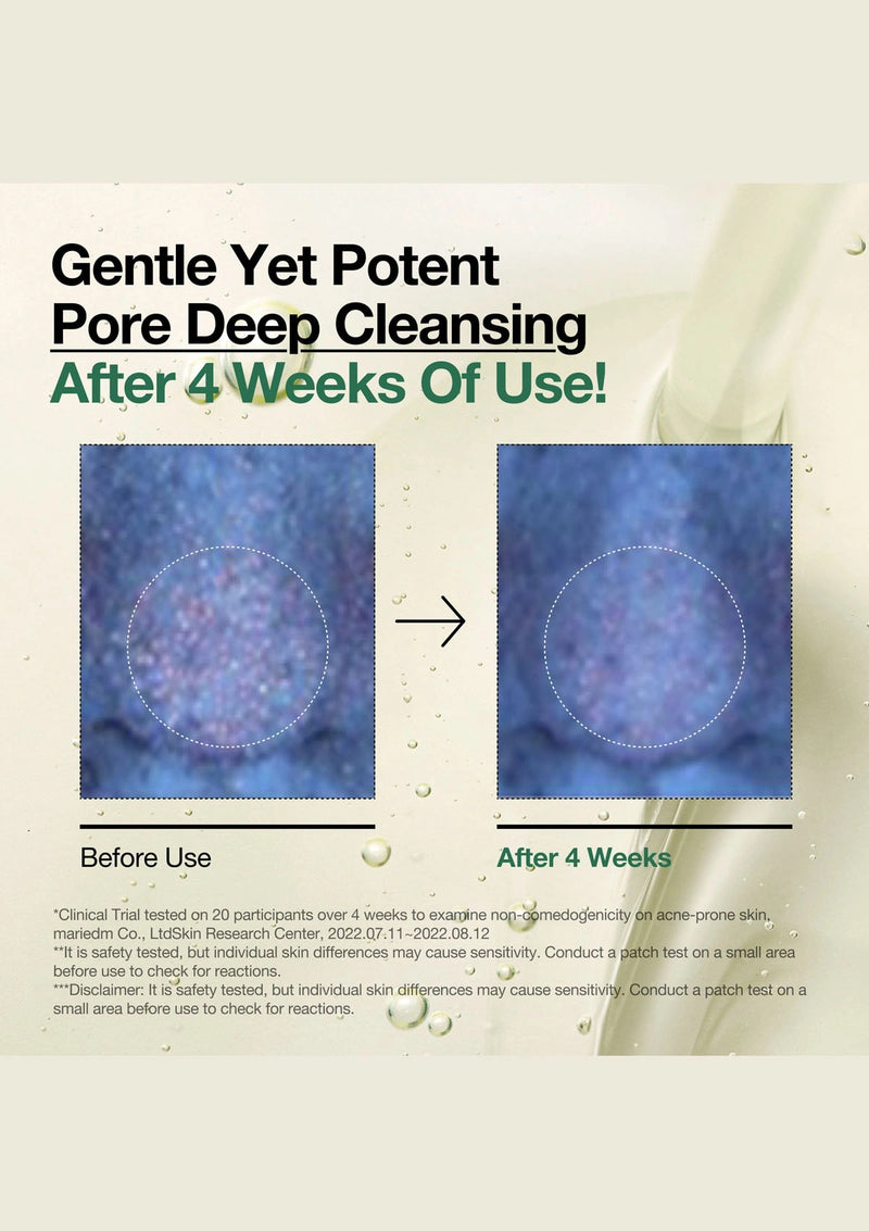 Advertisement for pore deep cleansing product showing before and after effects on skin.