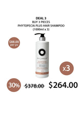 Promotional offer for Phytocpecia Plus hair shampoo with a discount on buying three pieces.
