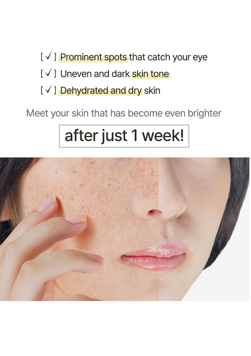 Before and after comparison of skin with text highlighting improvements after a week.