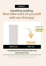 Advertisement for ear therapy with before and after measurements on a beige background