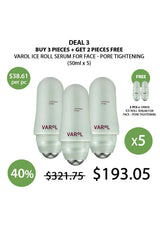 Promotional offer for Varol ice roll serum with pricing and quantity details on a white background.