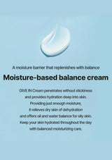 Moisture-based balance cream with text on a light blue background