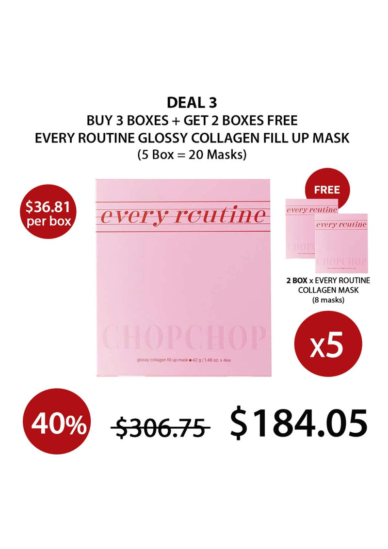 Promotional offer for 'every routine' Glossy Collagen Fill Up Mask with discount details.