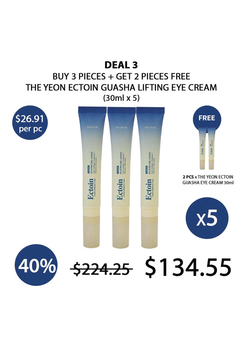 Promotional offer for The Yeon Ectoin Guasha Lifting Eye Cream with pricing and quantity details.