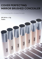 Row of concealer bottles with 'Olad.' branding on a reflective surface.