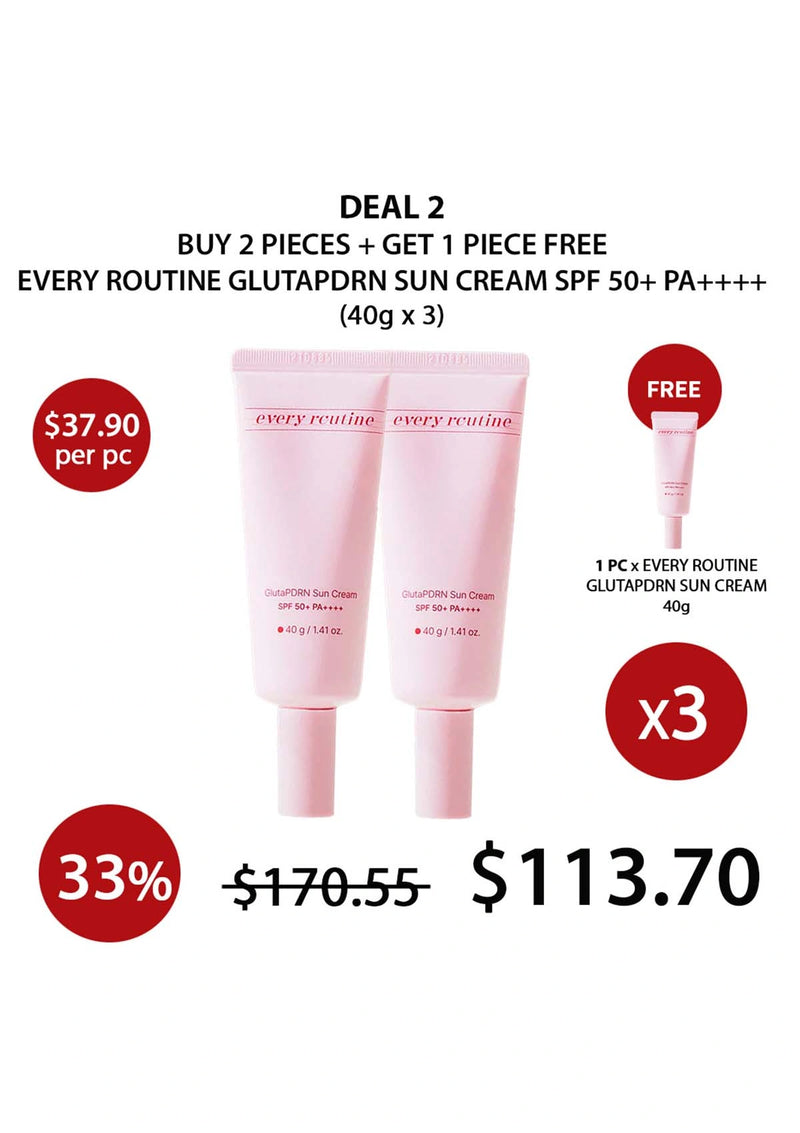 Promotional offer for Every Routine Glutaporn Sun Cream with a free赠品 on a white background
