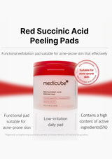 Medicube Red Succinic Acid Peeling Pads packaging with product details on a white background