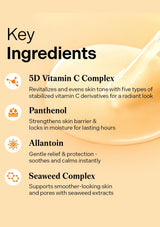 List of key ingredients with a skincare product on a beige background