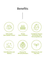 List of skincare benefits with icons and text on a white background