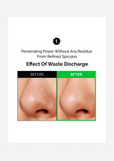Before and after comparison of a nose with text about waste discharge effect.
