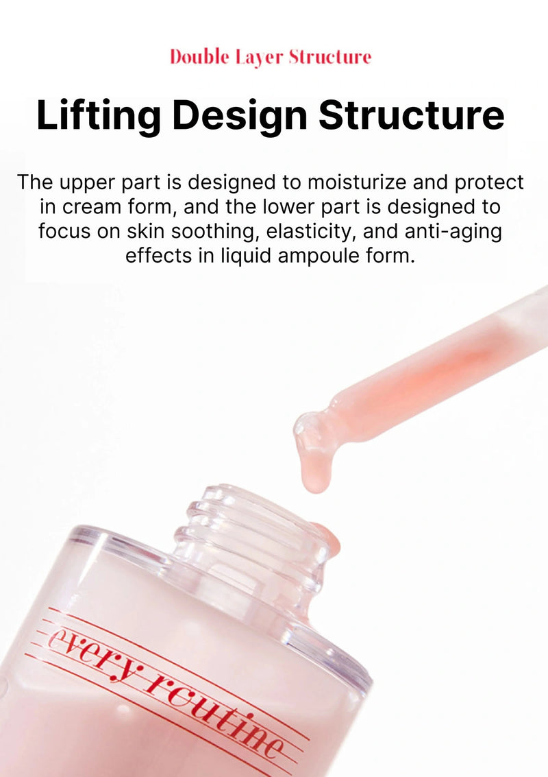Skincare product with text about double-layer structure and benefits