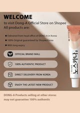 Promotional text for Dong-A Official Store on Shopee with a tube of cosmetic product.