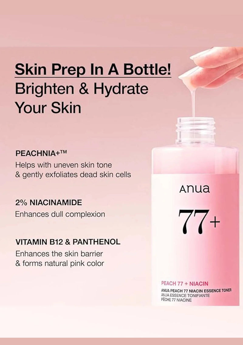 Anua skincare product with text on a pink background