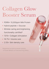 Collagen Glow Booster Serum with product details on a pink background