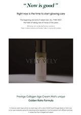 Velyvelly skincare product with text about glowing care and collagen age cream mist.
