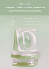 Eternal Grove cologne packaging with product details on a light green background