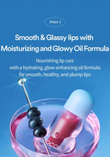 Lip balm with blueberries on a blue background, promoting moisturizing and glowing lips.