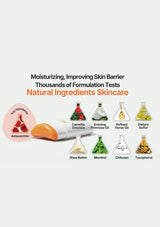 Advertisement for natural ingredients skincare with product images and text on a white background