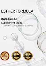 Lyuh Esther Glutathione Direct 5X skincare product shown with its box and a clear jar containing a yellow gel, set on a white pedestal against a bright yellow background with text reading 'Glutathione 5X For Balanced Wellness'.
