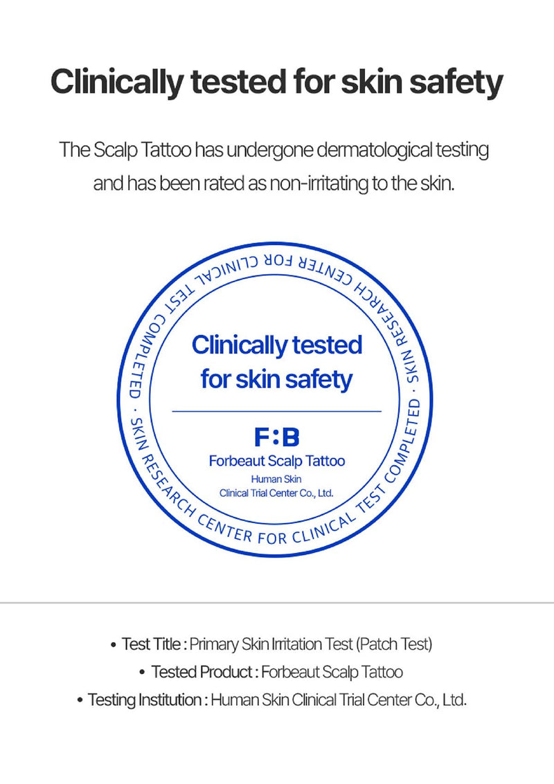 Certification label for scalp tattoo safety testing on a white background